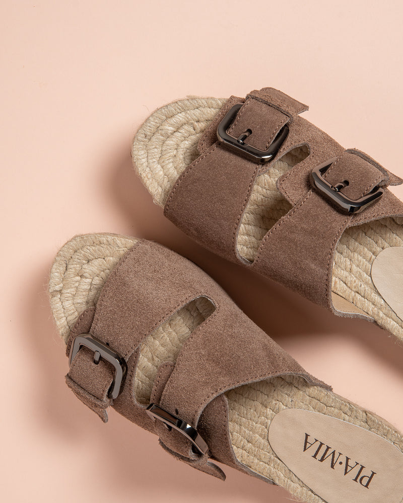 Brown Buckle double strap sandals