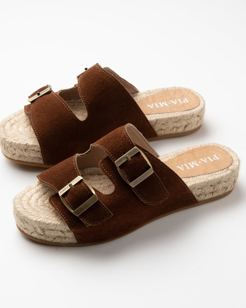 Tobacco Buckle double strap sandals